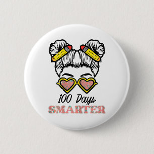 100 Days Smarter Bun 100th Day School Teacher Girl 6 Cm Round Badge