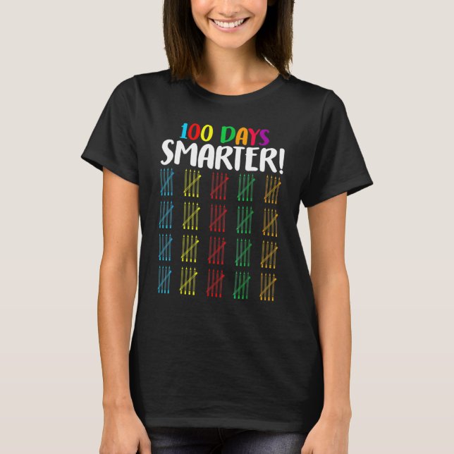 100 Days Smarter Counting Hash Marks Days Of Schoo T-Shirt (Front)