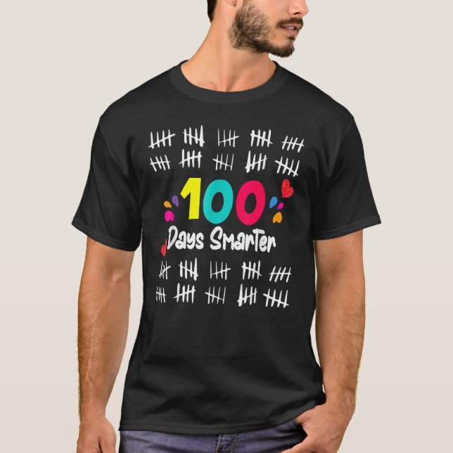 100 Days Smarter Counting Tally Marks 100Th Day Of T-Shirt (Front)