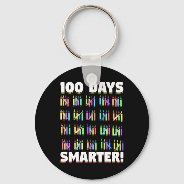 100 Days Smarter Crayons Student Gift 100 Days Of  Key Ring (Front)