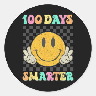 100 Days Smarter Cute Smile Face Hippie 100th Day Classic Round Sticker