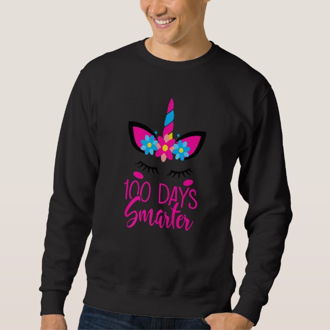 100 Days Smarter Cute Unicorn Face Teacher Student Sweatshirt (Front)