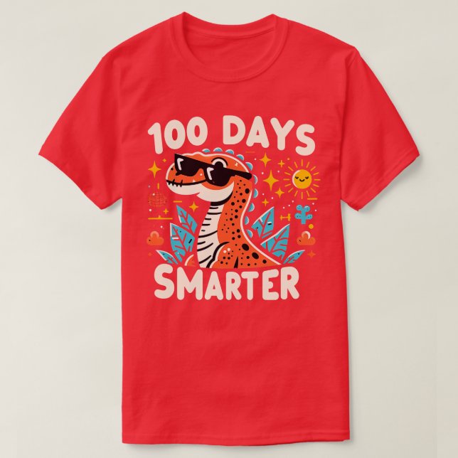 100 Days Smarter Dinosaur 5 T-Shirt (Design Front)