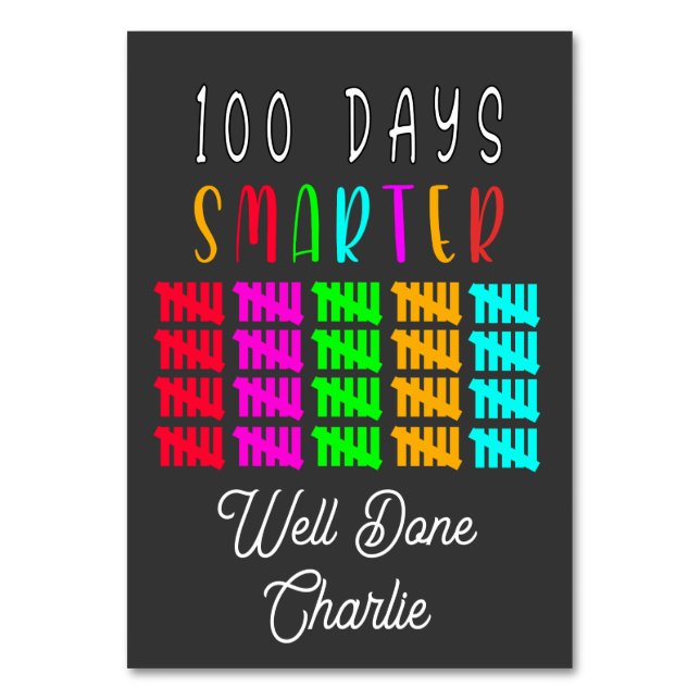 100 Days Smarter for Kids Happy 100 Days of Sckool Table Number (Front)