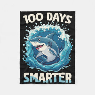 100 Days Smarter Funny Shark 100th Day Of School B Fleece Blanket