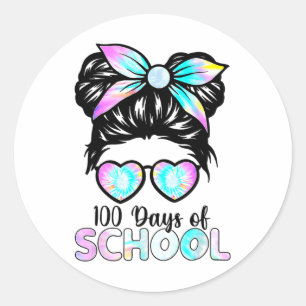 100 Days Smarter Girls Messy Bun Hair 100th Day 3  Classic Round Sticker