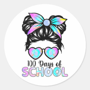 100 Days Smarter Girls Messy Bun Hair 100th Day Of Classic Round Sticker