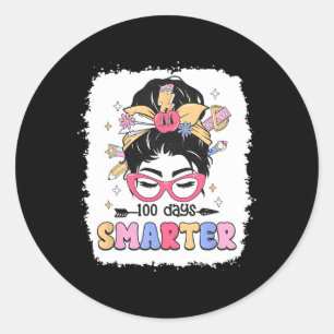 100 Days Smarter Girls Messy Bun Hair 100th Day Of Classic Round Sticker