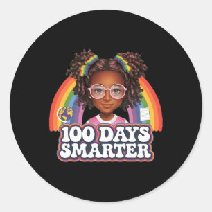 100 Days Smarter Girls Messy Bun Hair 100th Day Of Classic Round Sticker