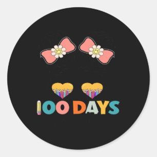 100 Days Smarter Girls Messy Bun Hair 100th Day Of Classic Round Sticker