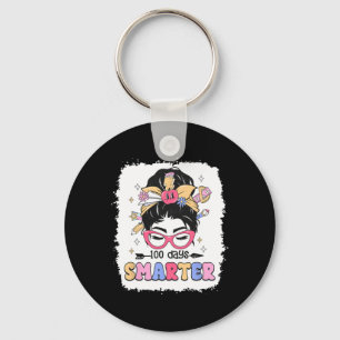 100 Days Smarter Girls Messy Bun Hair 100th Day Of Key Ring