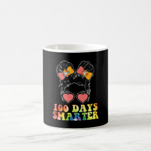100 Days Smarter Girls Messy Bun School Tie Dye Coffee Mug