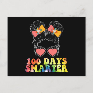 100 Days Smarter Girls Messy Bun School Tie Dye Postcard
