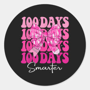 100 Days Smarter Girls Pink Coquette Bow 100th Day Classic Round Sticker