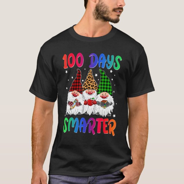 100 Days Smarter Gnome Teacher Kids 100th Day Of S T-Shirt (Front)