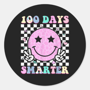 100 Days Smarter Happy 100th Day Of School Groovy Classic Round Sticker