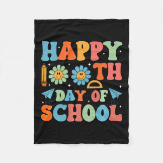 100 Days Smarter Happy 100th Day Of School Groovy  Fleece Blanket