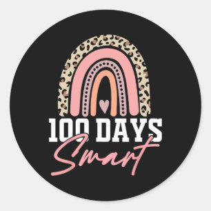 100 Days Smarter Happy 100th Day Of School Rainbow Classic Round Sticker