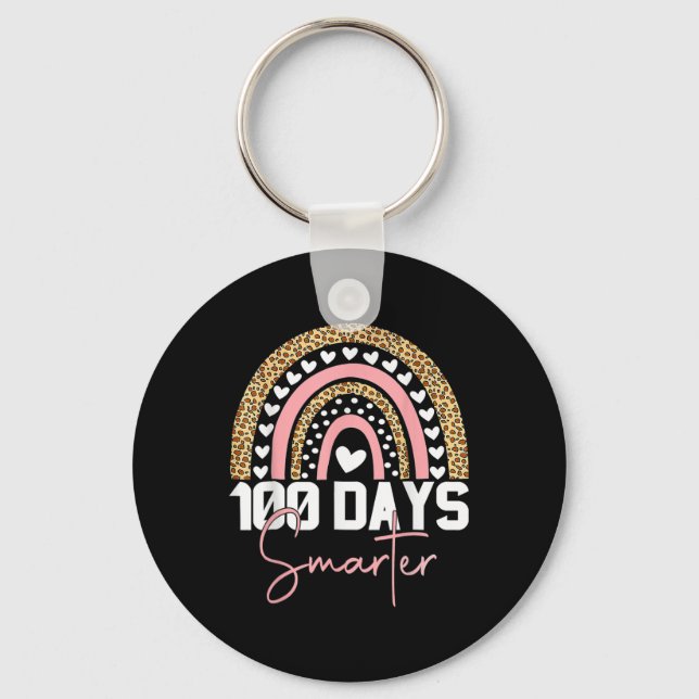 100 Days Smarter Happy 100th Day Of School Rainbow Key Ring (Front)