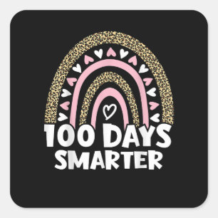 100 Days Smarter Happy 100th Day Of School Rainbow Square Sticker