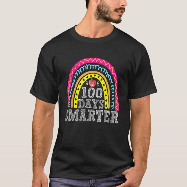 100 Days Smarter Happy 100th Day Of School Rainbow T-Shirt (Front)
