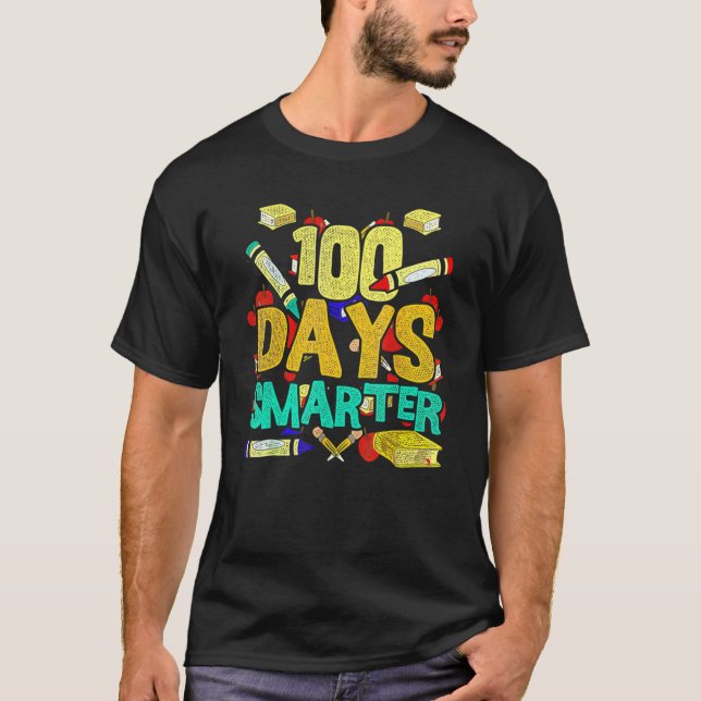 100 Days Smarter Happy 100th Day Of School Student T-Shirt (Front)