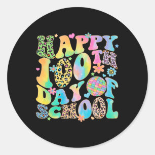 100 Days Smarter Happy 100th Day Of School Tie Dye Classic Round Sticker