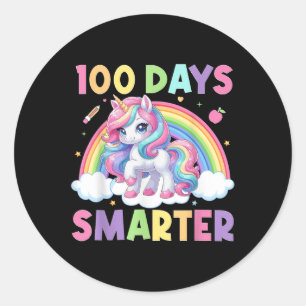 100 Days Smarter Happy 100th Day Of School Unicorn Classic Round Sticker
