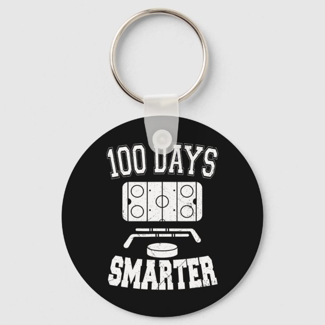 100 Days Smarter Hockey Sports 100th Day Of School Key Ring (Front)