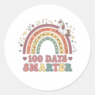 100 Days Smarter Kids Girls Unicorn 100th Day of Classic Round Sticker