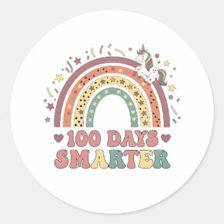 100 Days Smarter Kids Girls Unicorn 100th Day of Classic Round Sticker
