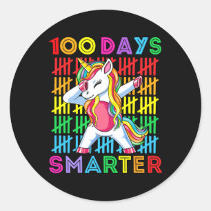 100 Days Smarter Kids Girls Unicorn 100th Day Of S Classic Round Sticker