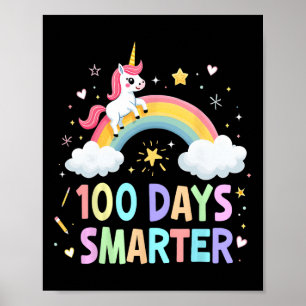 100 Days Smarter Kids Girls Unicorn 100th Day Of S Poster