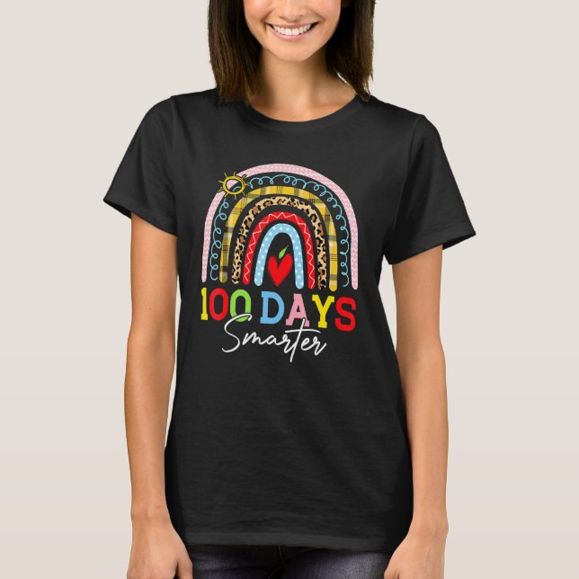 100 Days Smarter Leopard Rainbow 100th Day Of Scho T-Shirt (Front)