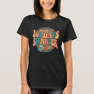 100 Days Smarter Leopard Teachers Kids Retro Groov T-Shirt