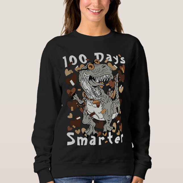 100 Days Smarter Melanin Dinosaur School Black Mel Sweatshirt (Front)