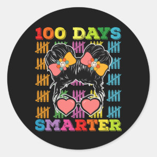 100 Days Smarter Messy Bun 100th Day Of School Classic Round Sticker