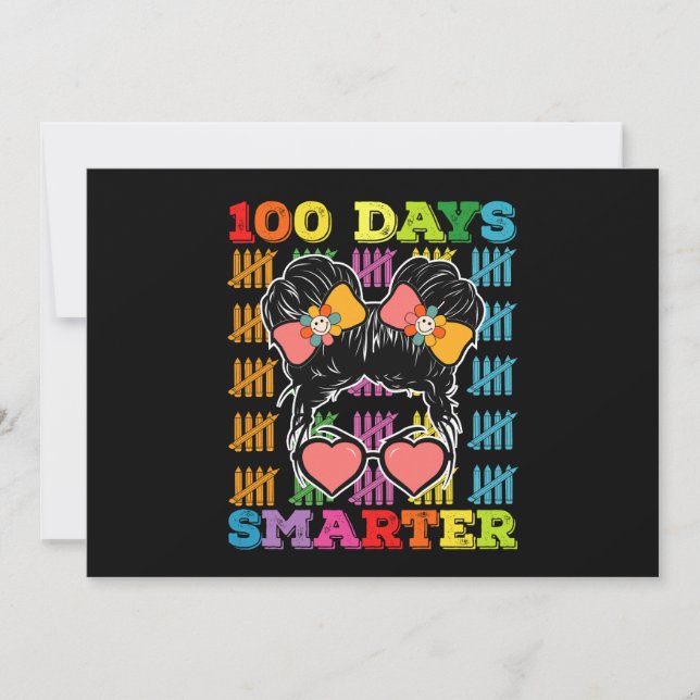 100 Days Smarter Messy Bun 100th Day Of School Invitation (Front)