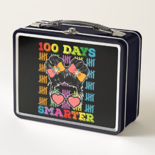 100 Days Smarter Messy Bun 100th Day Of School Metal Lunch Box