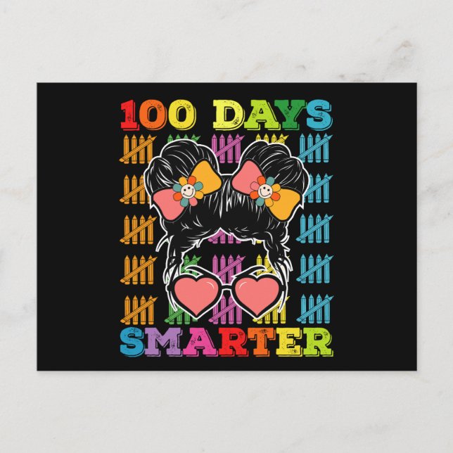 100 Days Smarter Messy Bun 100th Day Of School Postcard (Front)