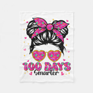 100 Days Smarter Messy Bun 100th Day Of School Tea Fleece Blanket