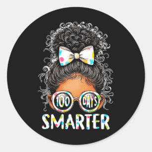 100 Days Smarter Messy Bun Afro Girls 100th Day Of Classic Round Sticker