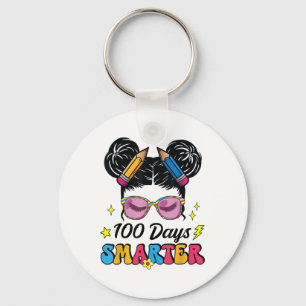100 Days Smarter Messy Bun Girl 100th Day Of Key Ring