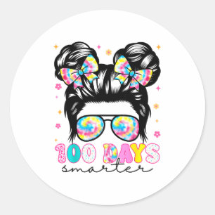 100 Days Smarter Messy Bun Girl 100th Day Of Schoo Classic Round Sticker