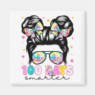 100 Days Smarter Messy Bun Girl 100th Day Of Schoo Magnet