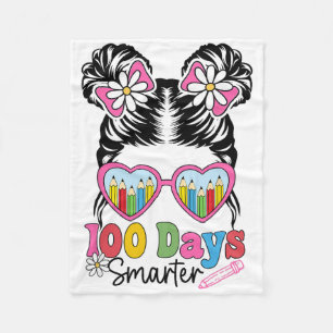 100 Days Smarter Messy Bun Hair Girls Kids 100th D Fleece Blanket