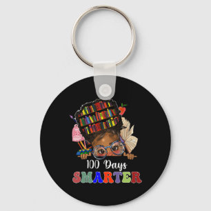 100 Days Smarter Messy Bun Melanin Girls 100th Day Key Ring