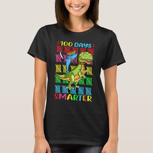 100 Days Smarter Of School Shark Dinosaur For kids T-Shirt (Front)