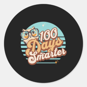 100 Days Smarter Owl Retro Teacher Kids 100 Days O Classic Round Sticker