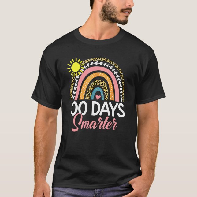 100 Days Smarter Rainbow Leopard Happy 100th Day O T-Shirt (Front)